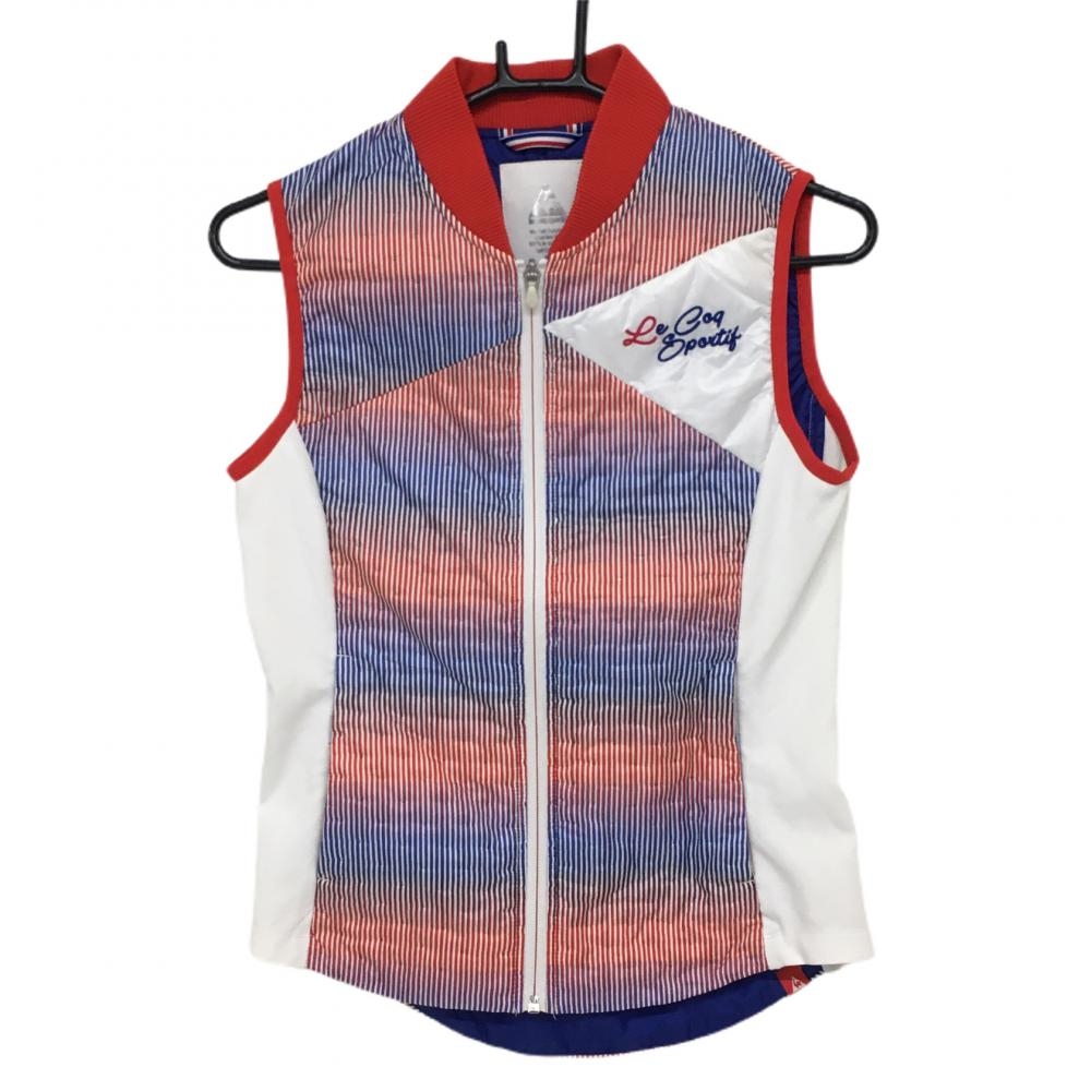 ルコック 中綿ベスト 白×レッド 一部ストライプ  レディース Ｍ ゴルフウェア le coq sportif