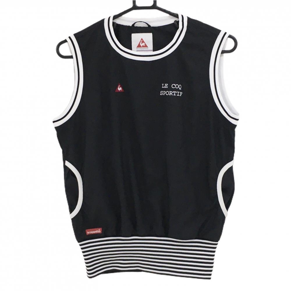 【超美品】ルコック アウターベスト 黒×白 裾ボーダー 裏地メッシュ レディース M ゴルフウェア le coq sportif