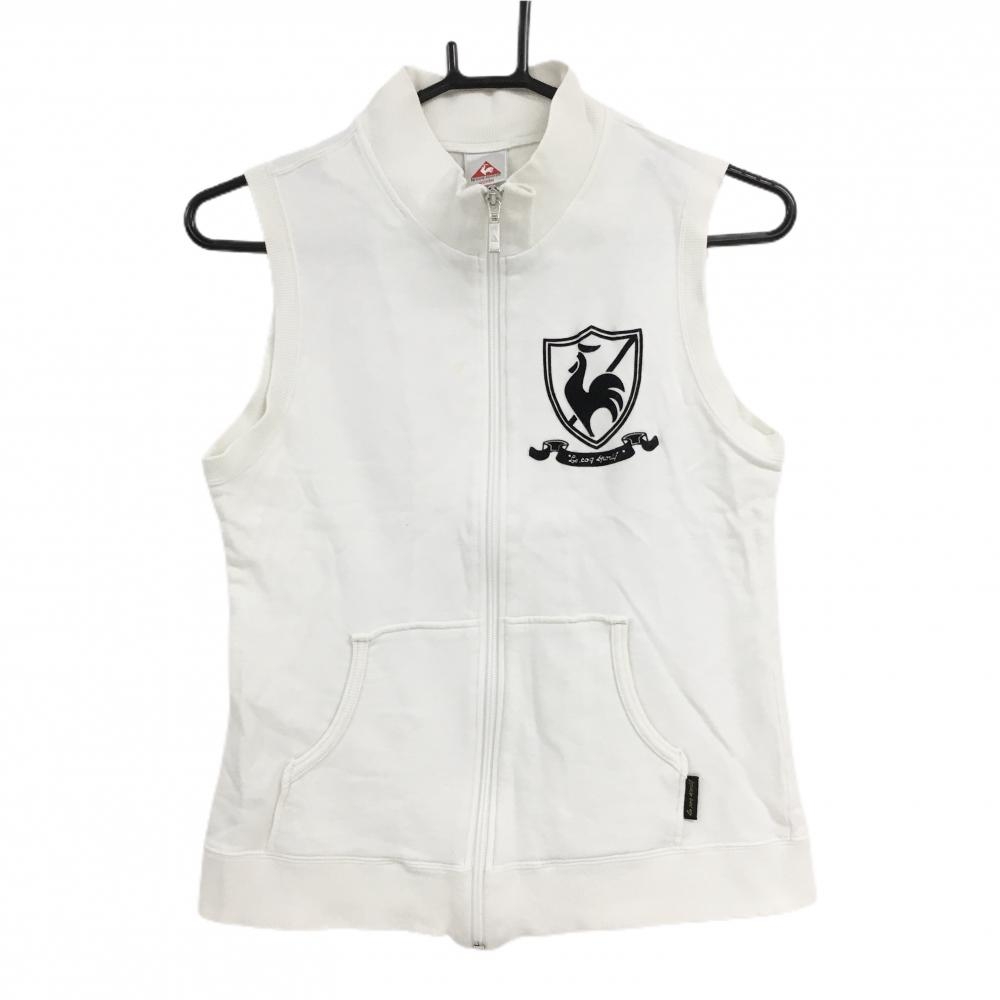 ルコック アウターベスト 白×黒 綿100％ フロッキーロゴ  レディース L ゴルフウェア le coq sportif