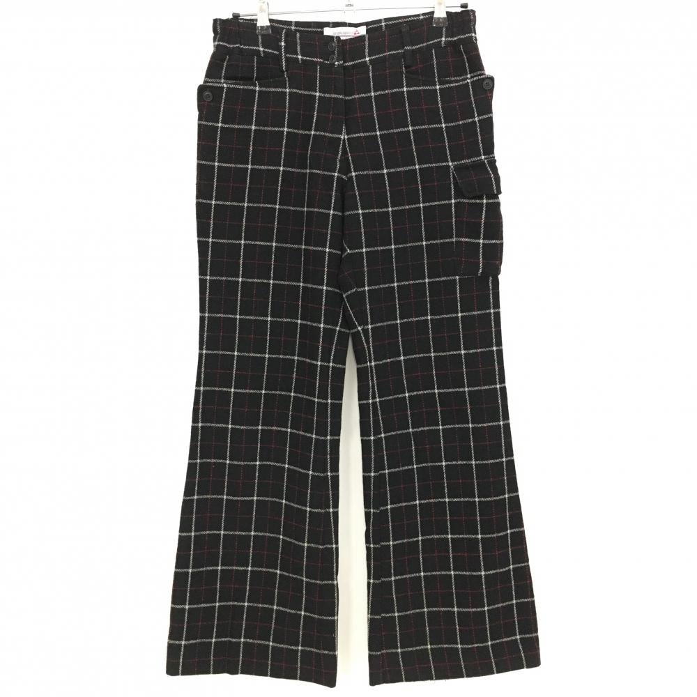 ルコック パンツ 黒×白 チェック柄 ウール混 5ポケット  レディース 13 ゴルフウェア le coq sportif