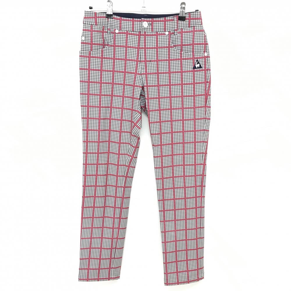 【美品】ルコック パンツ レッド×白×グレー 千鳥格子 裏微起毛  レディース 9 ゴルフウェア le coq sportif