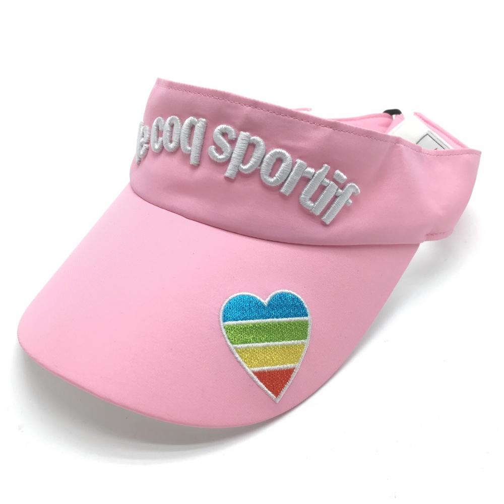 ルコック サンバイザー ピンク×白 ハート刺しゅう  レディース FREE ゴルフウェア le coq sportif