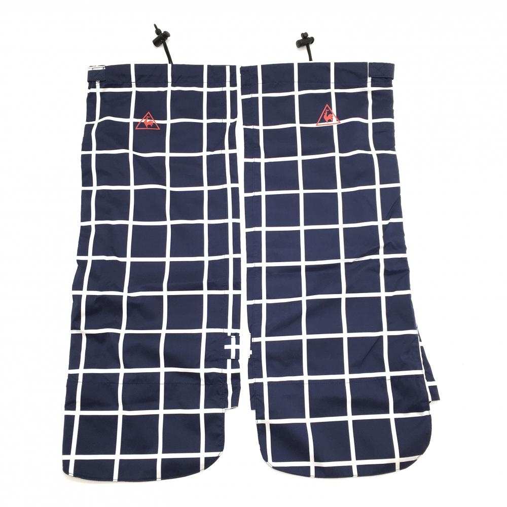 【超美品】ルコック レインレッグカバー ネイビー×白 格子 ドローコード レディース F ゴルフウェア le coq sportif