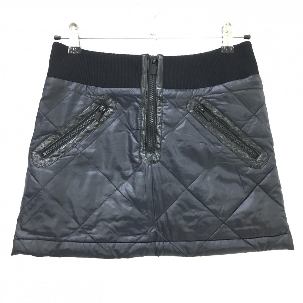 【超美品】ルコックゴルフ 中綿スカート ネイビー×黒 キルティング 光沢感 ウエストゴム レディース 7 ゴルフウェア le coq sportif