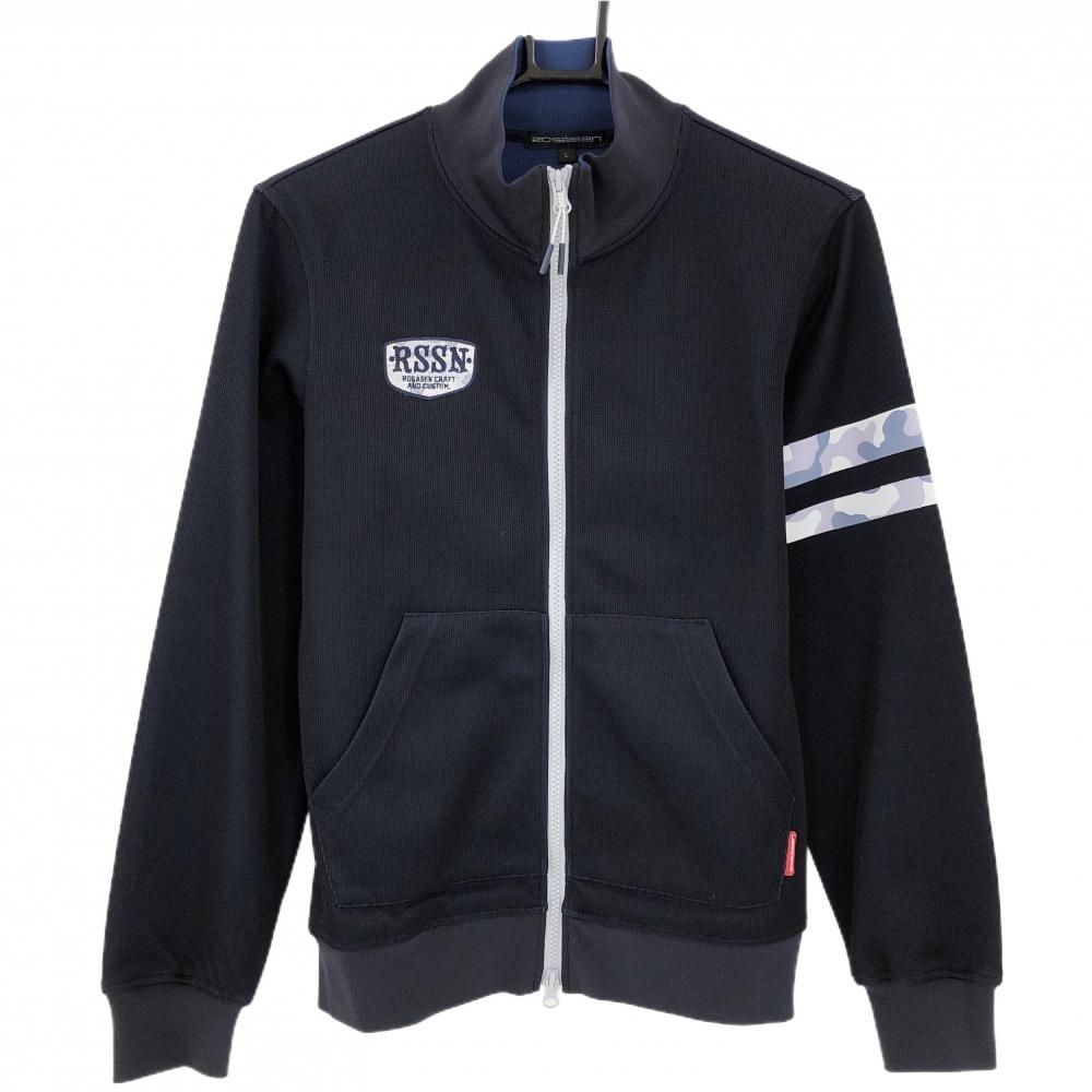 【超美品】ロサーセン ジャケットブルゾン ネイビー 袖2ライン レディース L ゴルフウェア Rosasen