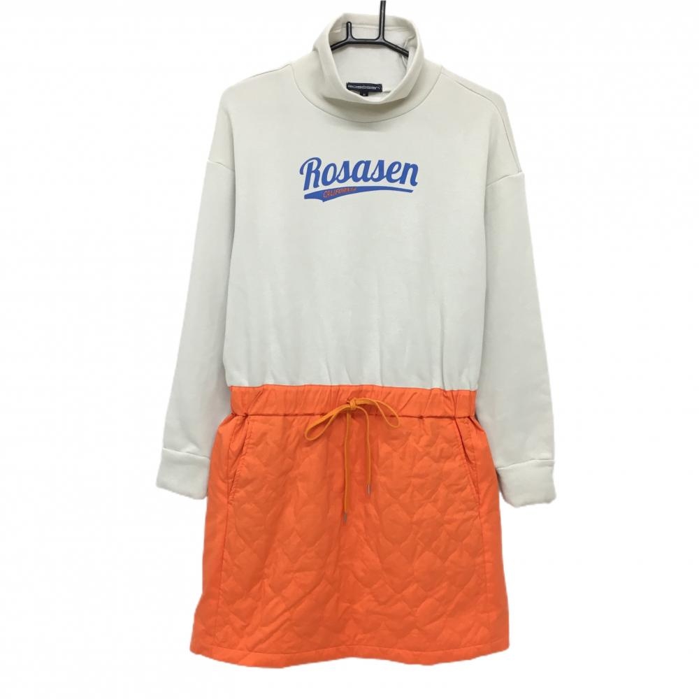 【超美品】ロサーセン ハイネックワンピース ライトグレー×オレンジ スカート中綿 上部裏起毛 レディース M ゴルフウェア Rosasen