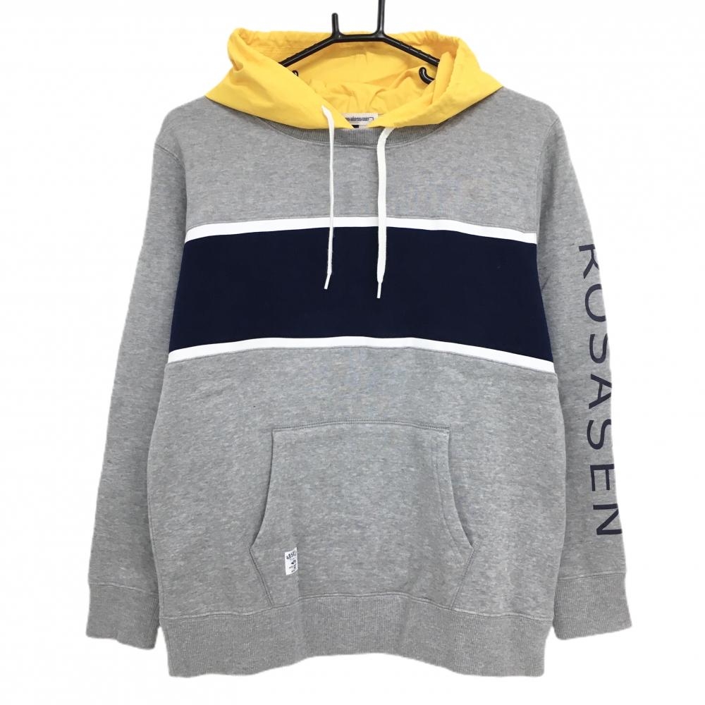 【超美品】ロサーセン 異素材パーカー グレー×イエロー 袖ロゴ  レディース L ゴルフウェア Rosasen