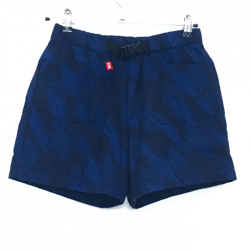 【超美品】ロサーセン 中綿ショートパンツ ダークネイビー×ブルー 総柄 ウエスト前ベルト付 レディース 40(M) ゴルフウェア Rosasen