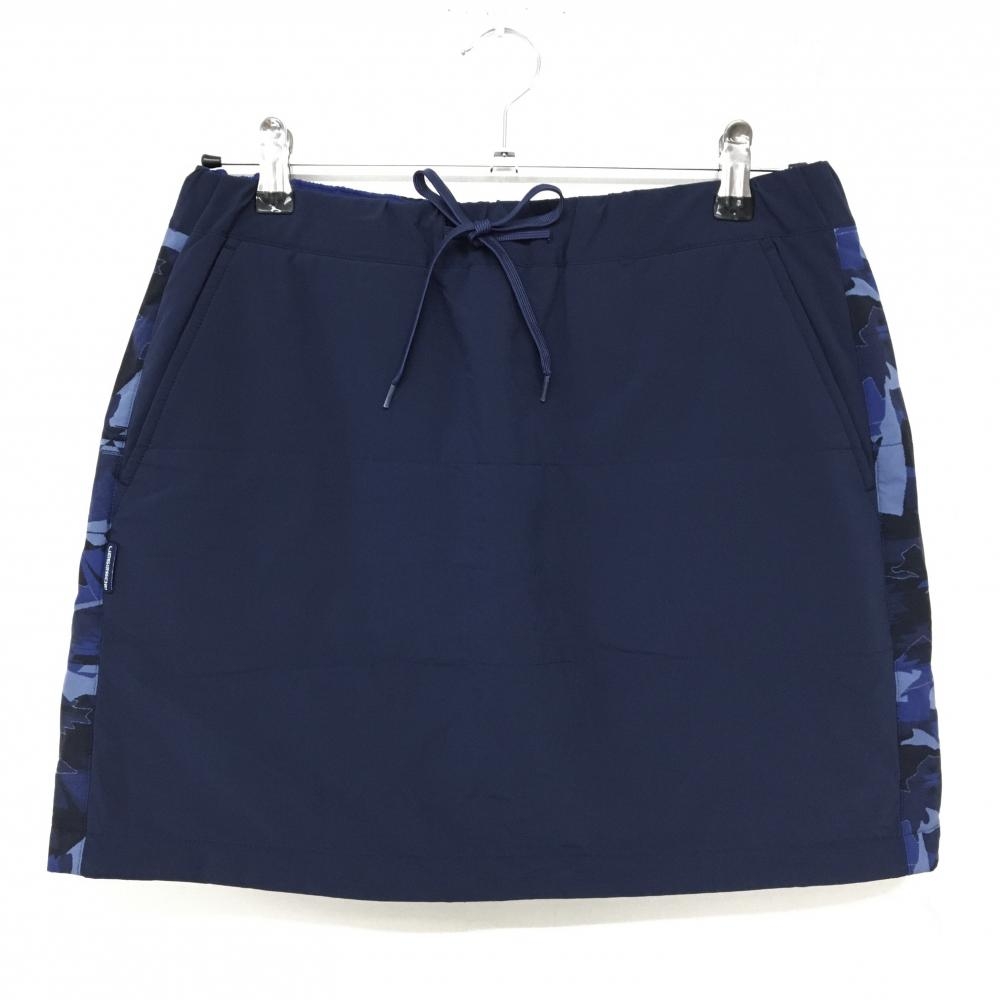 【美品】ロサーセン 中綿リバーシブルスカート ネイビー サイド迷彩風 裏フリース地  レディース 42(L) ゴルフウェア Rosasen
