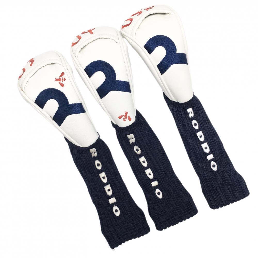 ロッディオ ヘッドカバー3点セット(UT) 白×ネイビー ロゴ刺しゅう ユーティリティ ゴルフ RODDIO