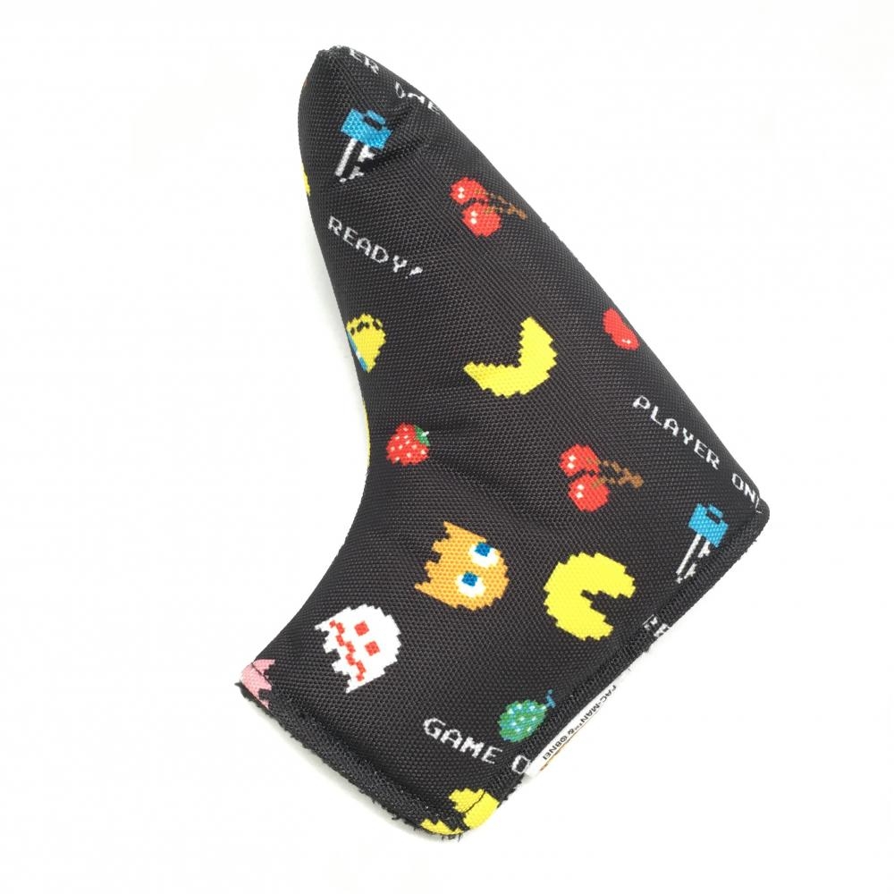 【超美品】パックマン パターカバー 黒×マルチカラー 総柄 ピン型 ゴルフ PAC-MAN