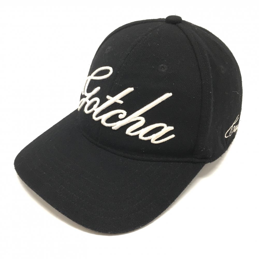 【美品】ガッチャゴルフ キャップ 黒×白 立体ロゴ刺しゅう ウール混 フリー   ゴルフウェア GOTCHA GOLF