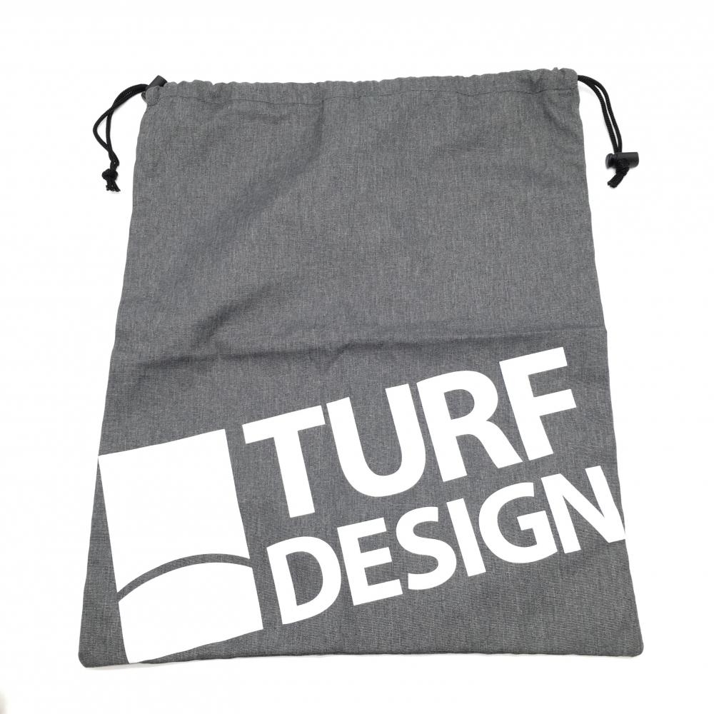 【美品】ターフデザイン シューズケース グレー×白 ロゴプリント 巾着ゴルフ TURF DESIGN