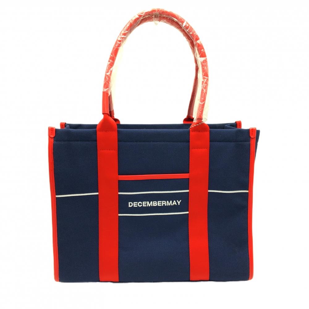 【新品】ディセンバーメイ トートバッグ ネイビー×レッド 内外ポケットゴルフ DECEMBERMAY