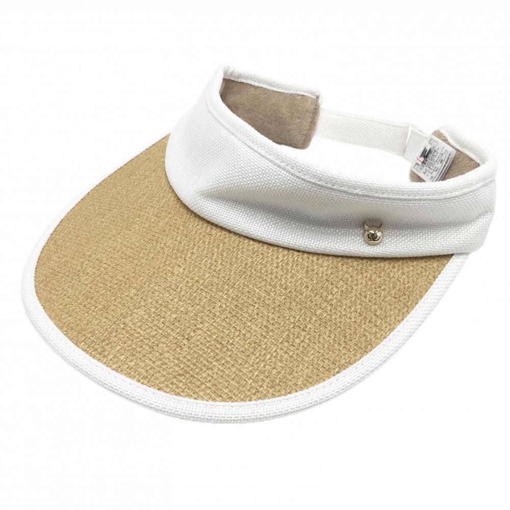 【美品】ワック サンバイザー ベージュ×白 ロゴシルバー  56cm  ゴルフウェア WAC