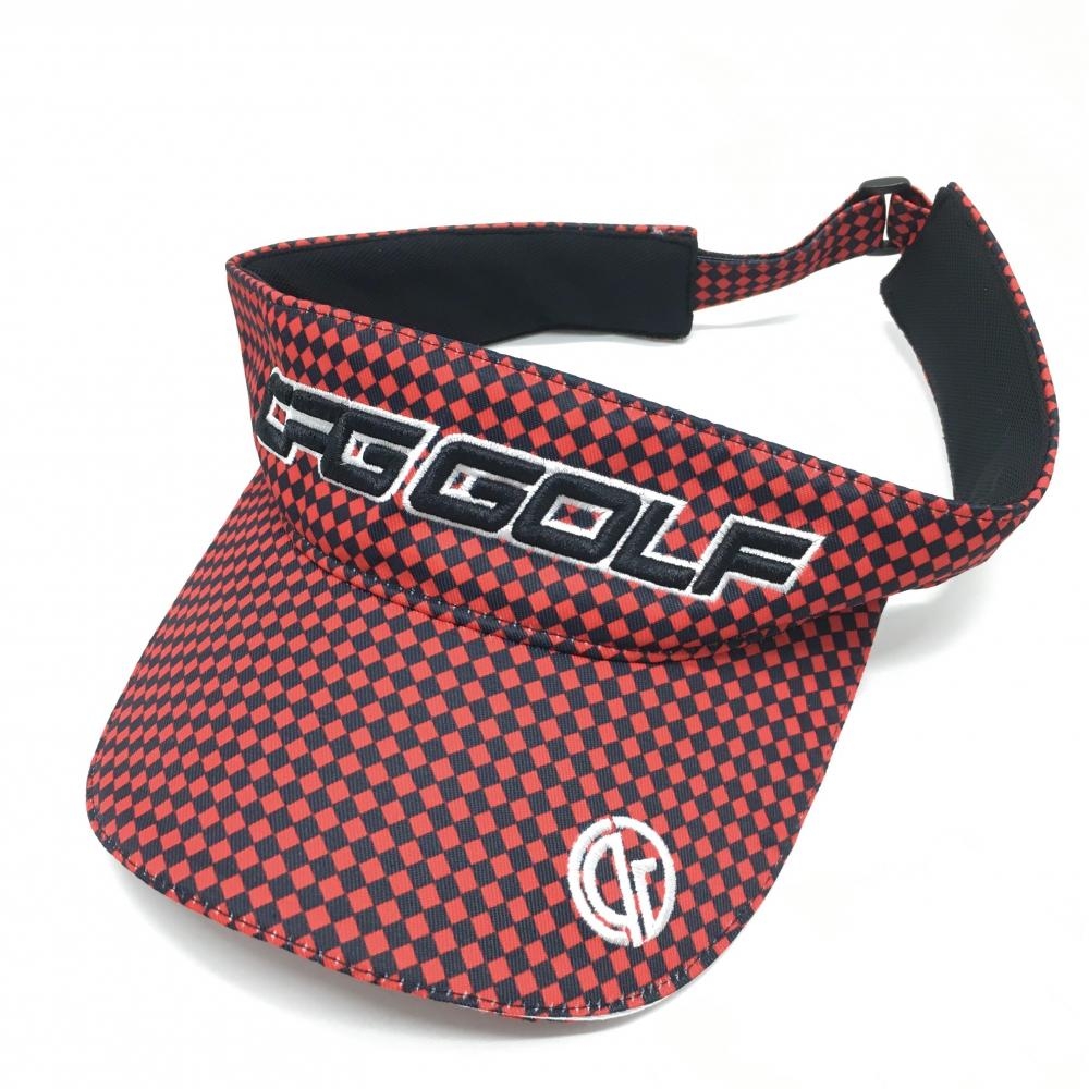 【超美品】シーピージーゴルフ サンバイザー レッド×黒 ブロックチェック   ゴルフウェア CPG