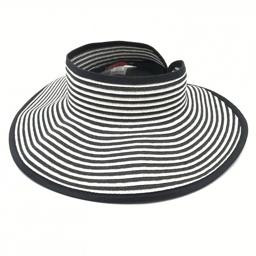 【超美品】サンディエゴハット サンバイザー 黒×白 ボーダー 折り畳み式 表記なし  ゴルフウェア san diego hat co.