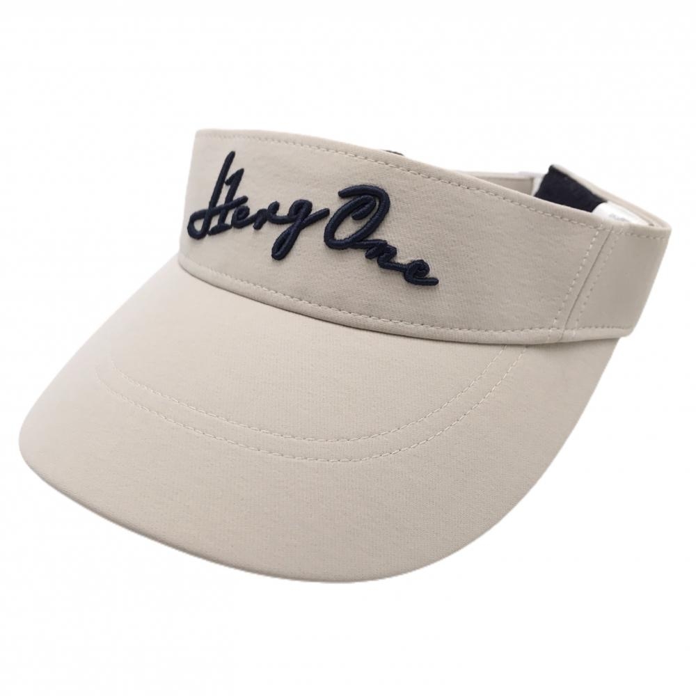 【超美品】エルグワン サンバイザー ベージュ×ネイビー 立体ロゴ刺しゅう 内側パイル地 F   ゴルフウェア HERG1