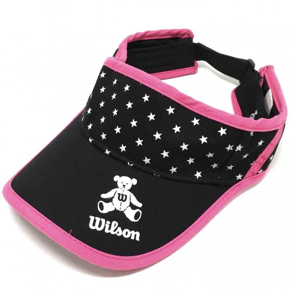 【美品】ウィルソン サンバイザー 黒×ピンク 星総柄   ゴルフウェア Wilson