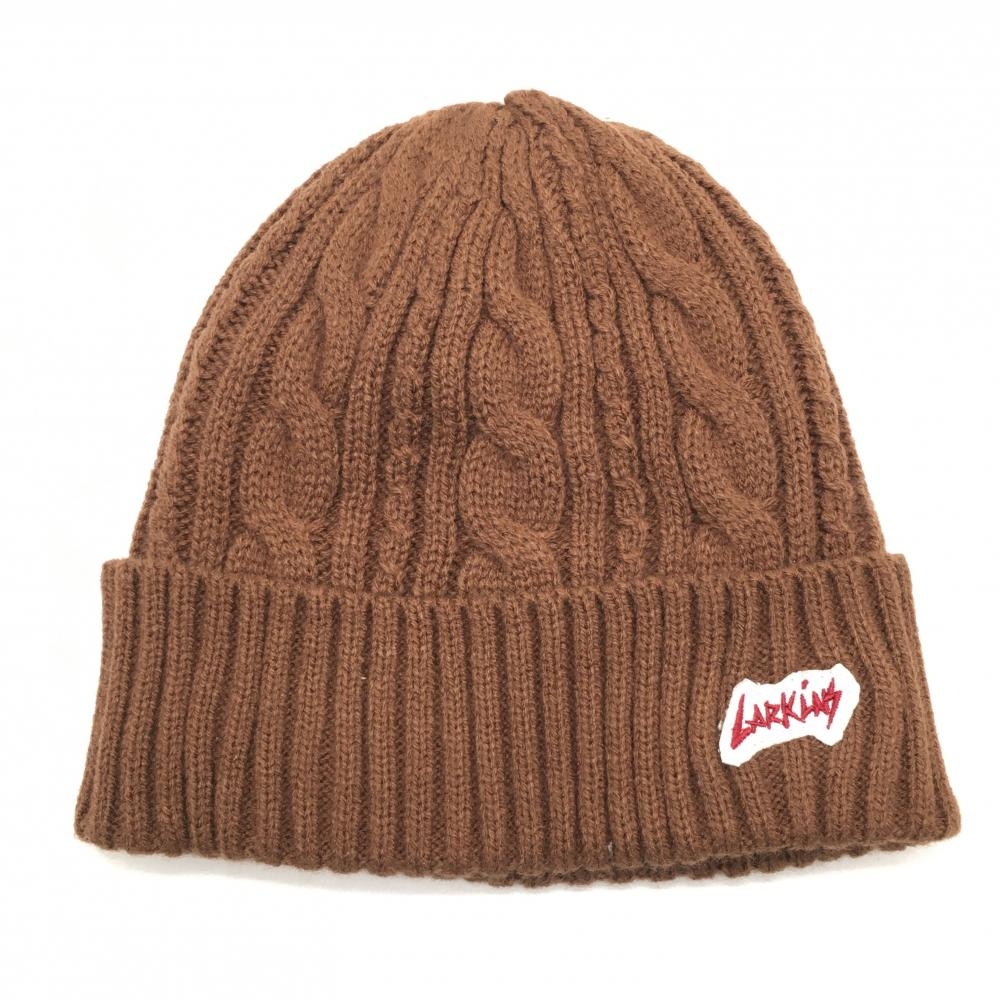【超美品】ラーキンス ニット帽 ブラウン ロゴ ケーブル編み フリー   ゴルフウェア LARKINS
