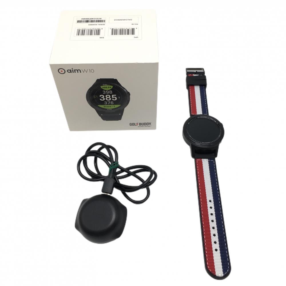 【美品】ゴルフバディ GPSゴルフウォッチ 黒 aimW10 ベルトトリコロール 通電確認済ゴルフ GOLF BUDDY