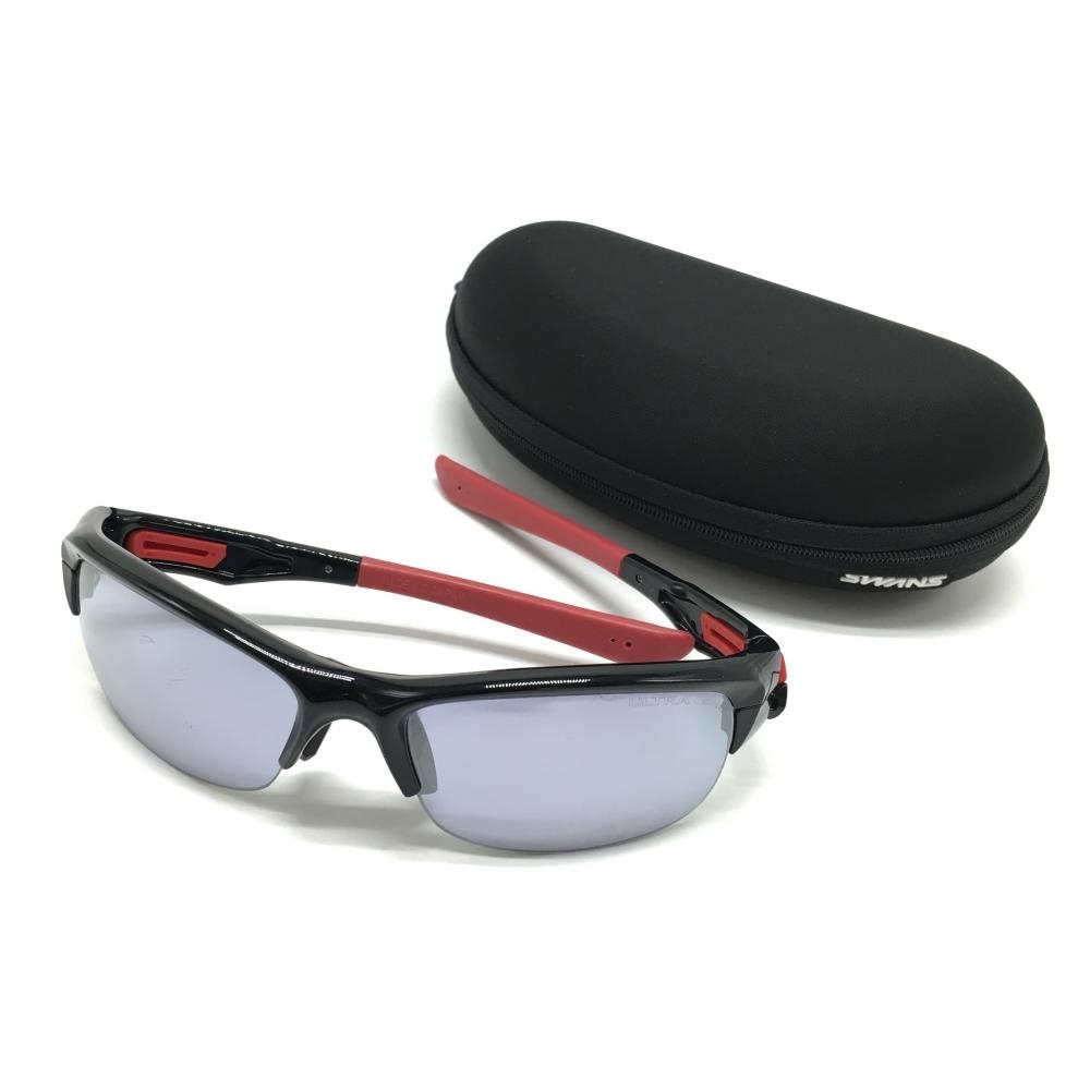 【美品】スワンズ スポーツサングラス 黒×レッド系 ケース付 ULTRA LENS ゴルフ SWANS
