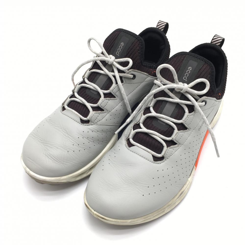 【美品】エコー ゴルフシューズ ライトグレー×オレンジ 13040457719 BIOM C4 スパイクレス メンズ EU43(26.5-27.0相当) ゴルフウェア ecco