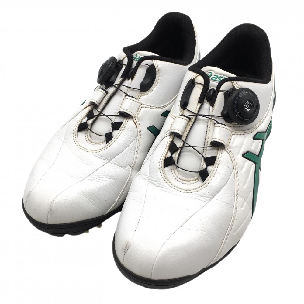 【美品】アシックス ゴルフシューズ 白×グリーン TGN910 ゲルエースツアー BOA  メンズ 24.5 ゴルフウェア ASICS