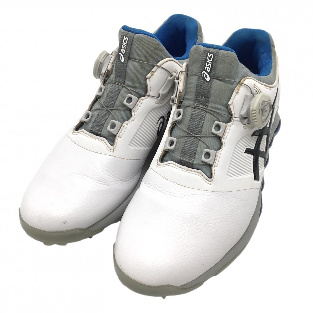 【美品】アシックス ゴルフシューズ 白×黒×ブルー TGN922 ゲルエースプロX BOA メンズ 25.0 ゴルフウェア ASICS