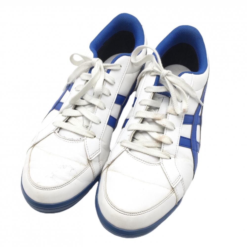 アシックス ゴルフシューズ 白×ブルー 1113A009 ゲルプレショット クラシック3 スパイクレス メンズ 25.5 ゴルフウェア asics