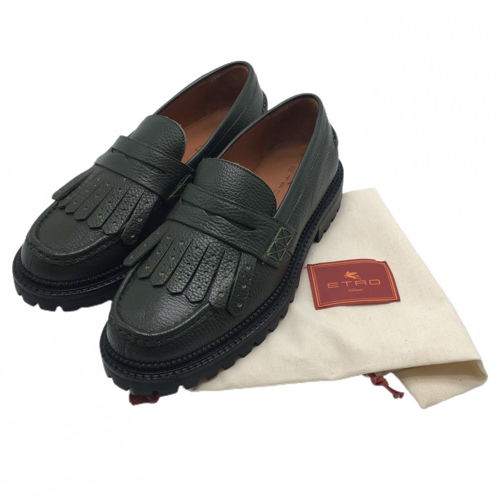 【超美品】エトロ ゴルフシューズ ダークグリーン フリンジ メンズ 41(25.5～26.0相当) ゴルフウェア ETRO