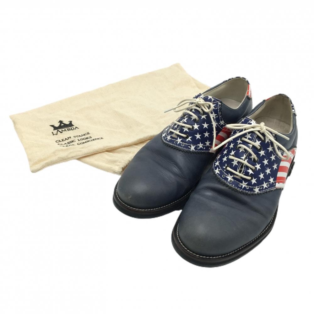 ラムダ ゴルフシューズ ネイビー×白×レッド アメリカ国旗 収納袋付 メンズ EU40 25.0～25.5相当 ゴルフウェア LAMBDA