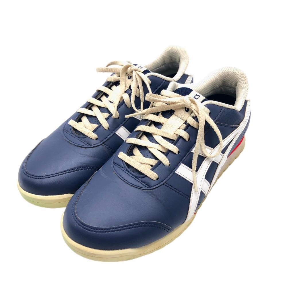 【美品】アシックス ゴルフシューズ ネイビー×白 113A054 スパイクレス メンズ 25.5 ゴルフウェア asics