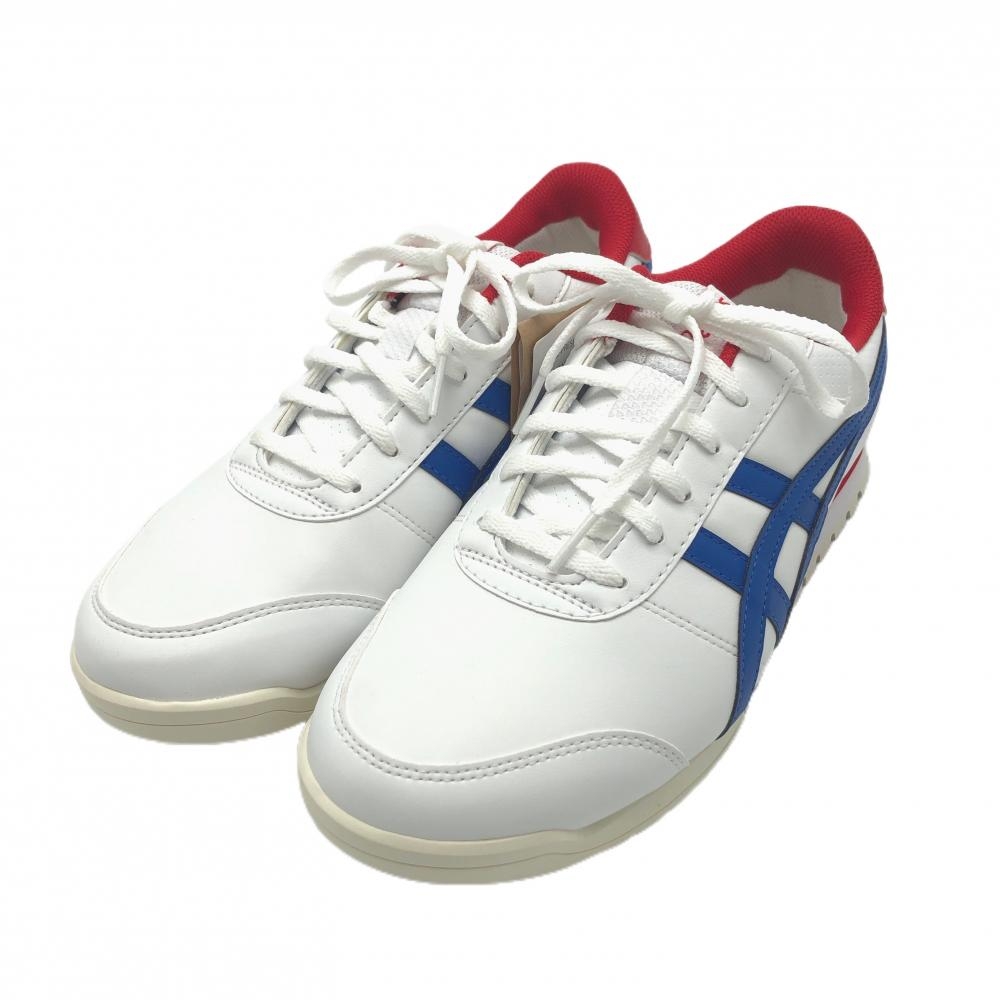 【新品】アシックス ゴルフシューズ 白×ブルー 113A054 スパイクレス メンズ 25.5 ゴルフウェア asics