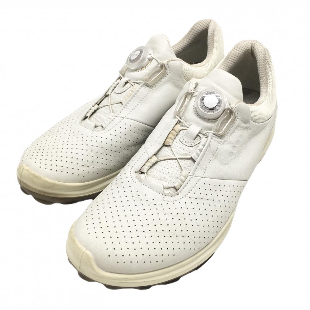 【美品】エコー ゴルフシューズ 白 15585401007 BIOM HYBRID3 一部パンチング スパイクレス  メンズ EU45(28.0相当) ゴルフウェア ecco