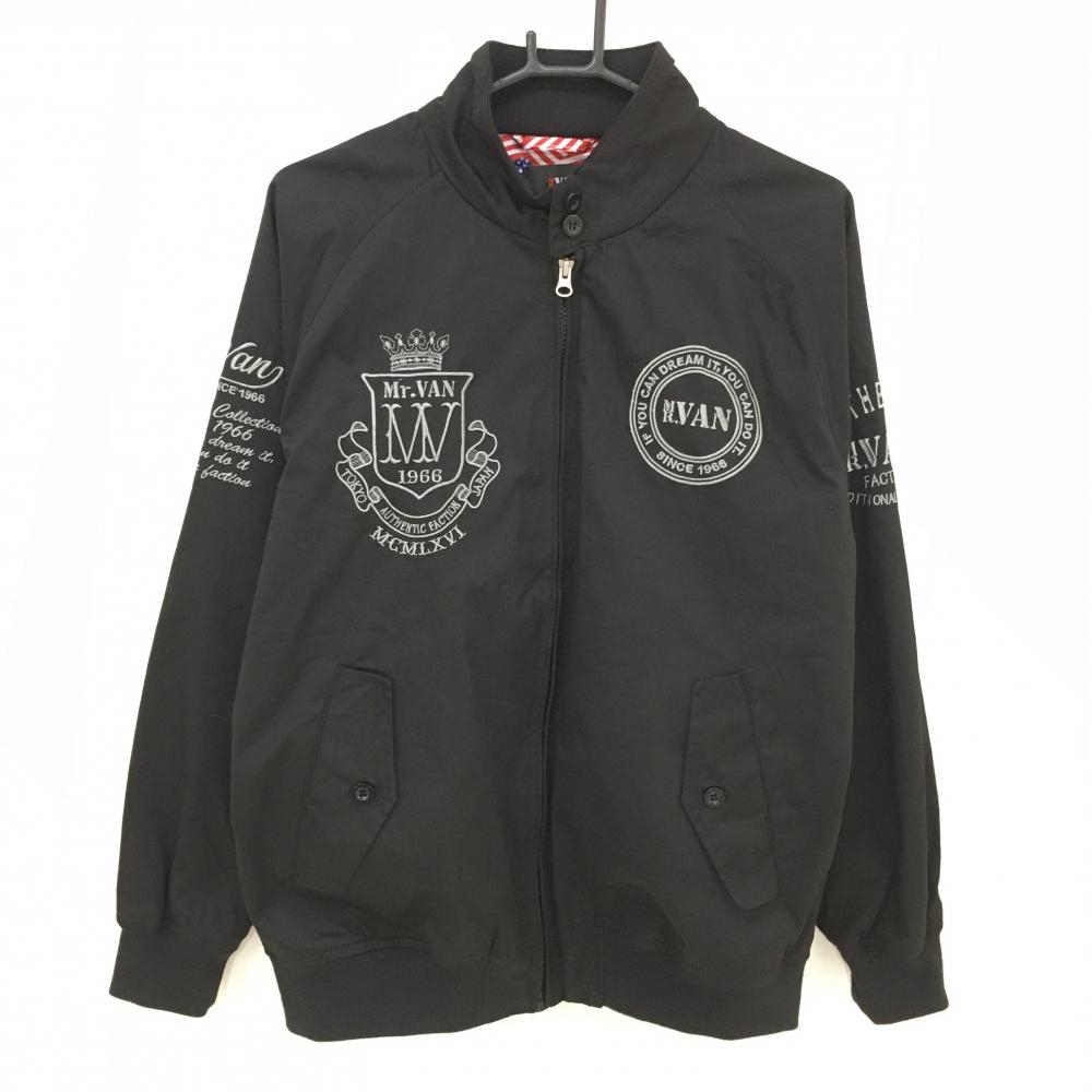 【美品】ミスターヴァン ジャケットブルゾン 黒×グレー ロゴ刺しゅう 裏地柄 メンズ M ゴルフウェア MR.VAN