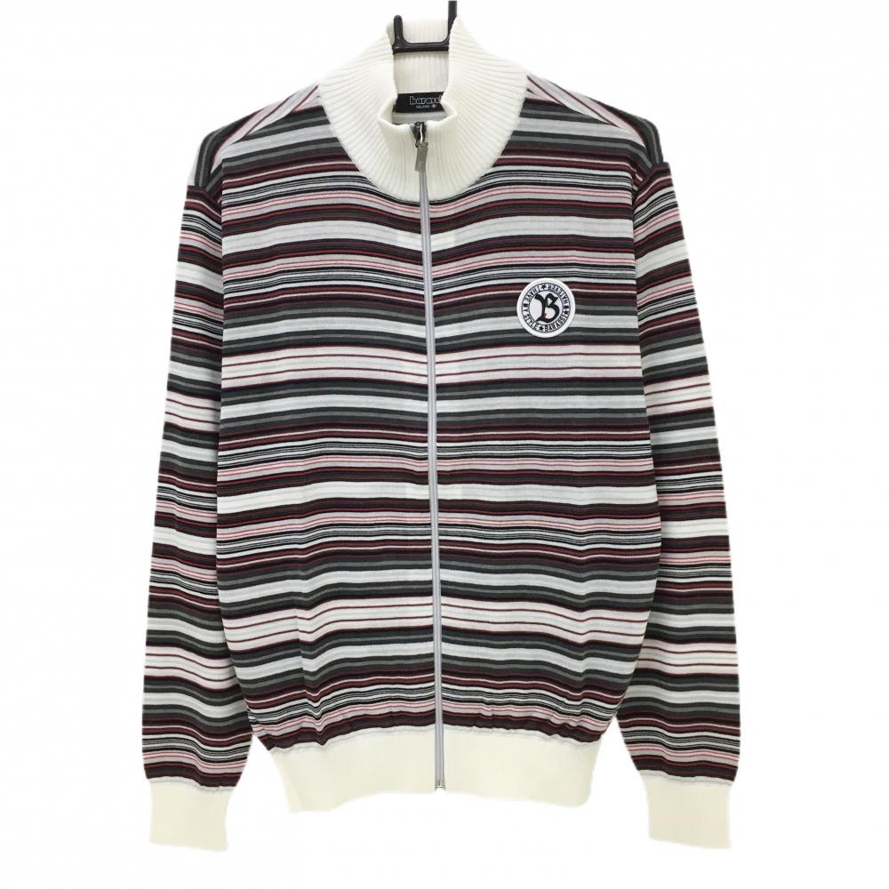 【新品】バラシ ニットジャケット 白×グレー×レッド ボーダー コットン混 メンズ 46 ゴルフウェア barassi