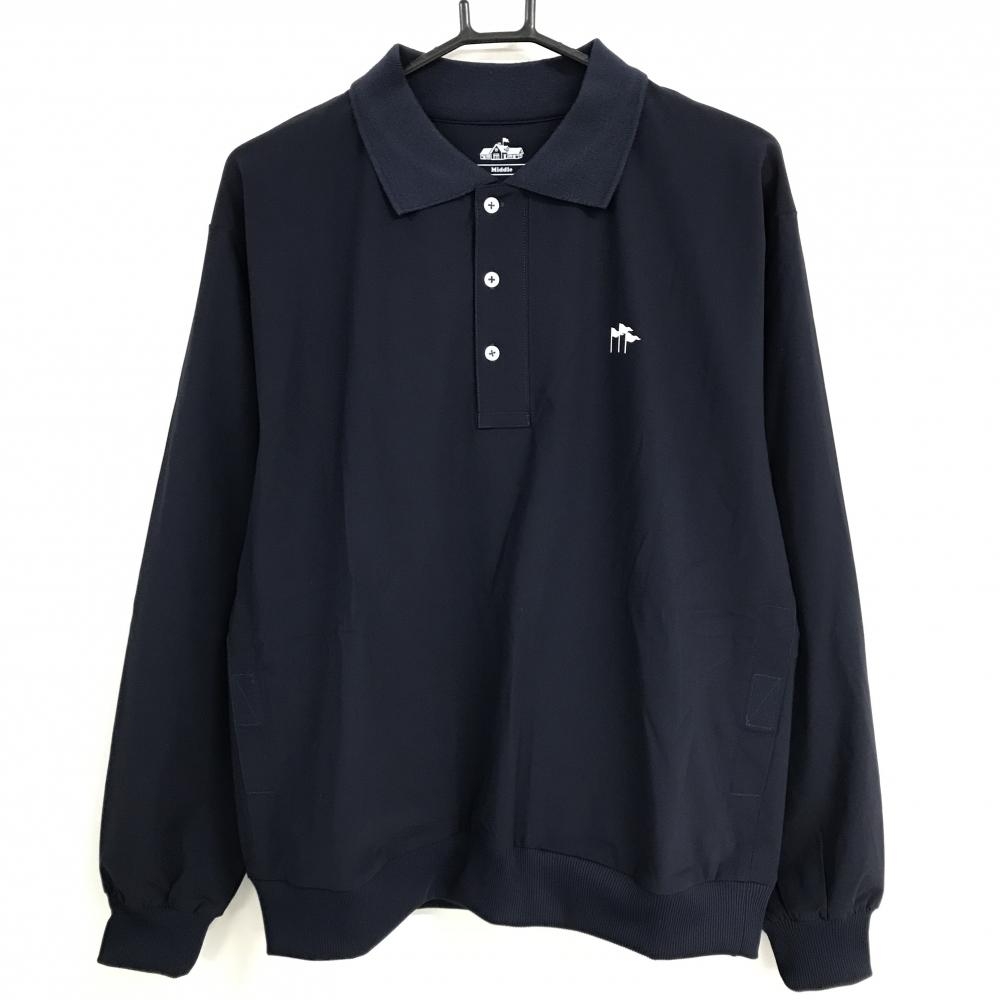 【未使用品】クラブハウス 襟付ブルゾン ネイビー ロゴ白 裏地メッシュ スニード ナイロン メンズ MIDDLE ゴルフウェア CLUB HAUS
