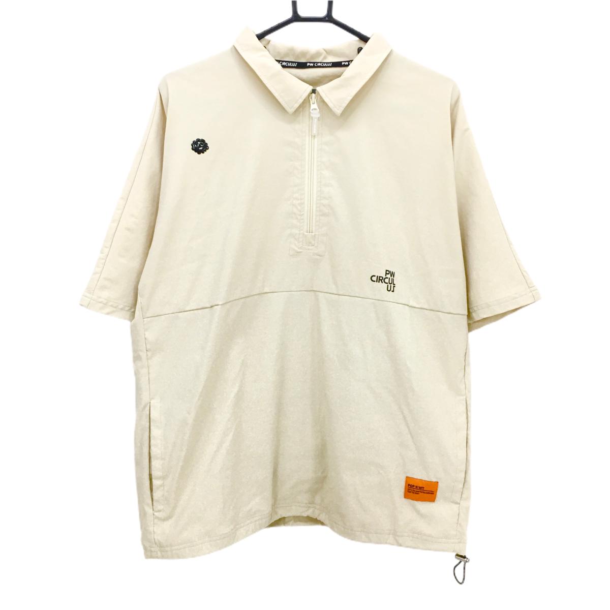 【超美品】ピーダブリュサーキュラス 半袖ブルゾン ベージュ ハーフジップ 裾ドローコード  メンズ L ゴルフウェア PW CIRCULUS