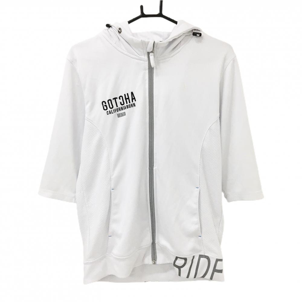 ガッチャ 5分袖ジップパーカー 白 ロゴ刺しゅう メンズ MEDIUM ゴルフウェア GOTCHA GOLF
