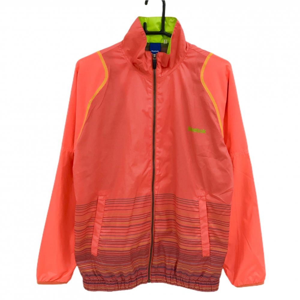 【美品】リーボック ジャケットブルゾン オレンジ 裾ボーダー風 裏地メッシュ  メンズ S ゴルフウェア Reebok
