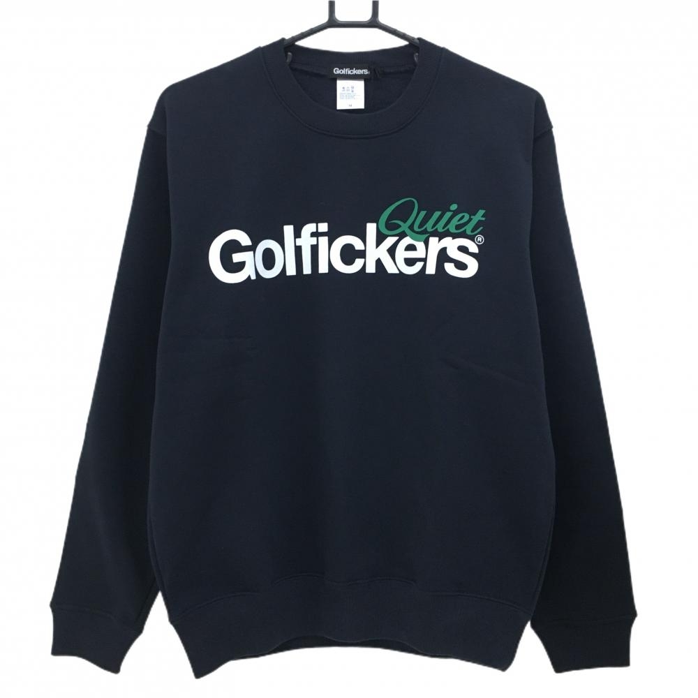 【新品】ゴルフィッカーズ トレーナー ダークネイビー×白 裏起毛 スウェット ロゴプリント メンズ M ゴルフウェア Golfickers