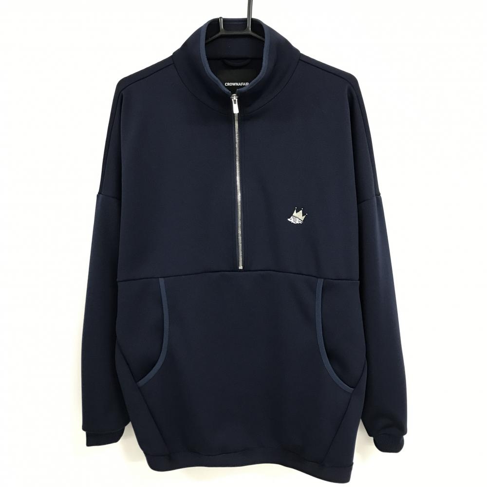 【超美品】クラウンフェア×クラブハウス ハイネックトレーナー ネイビー ハーフジップ ポケット付 メンズ L ゴルフウェア CROWNAFAIR