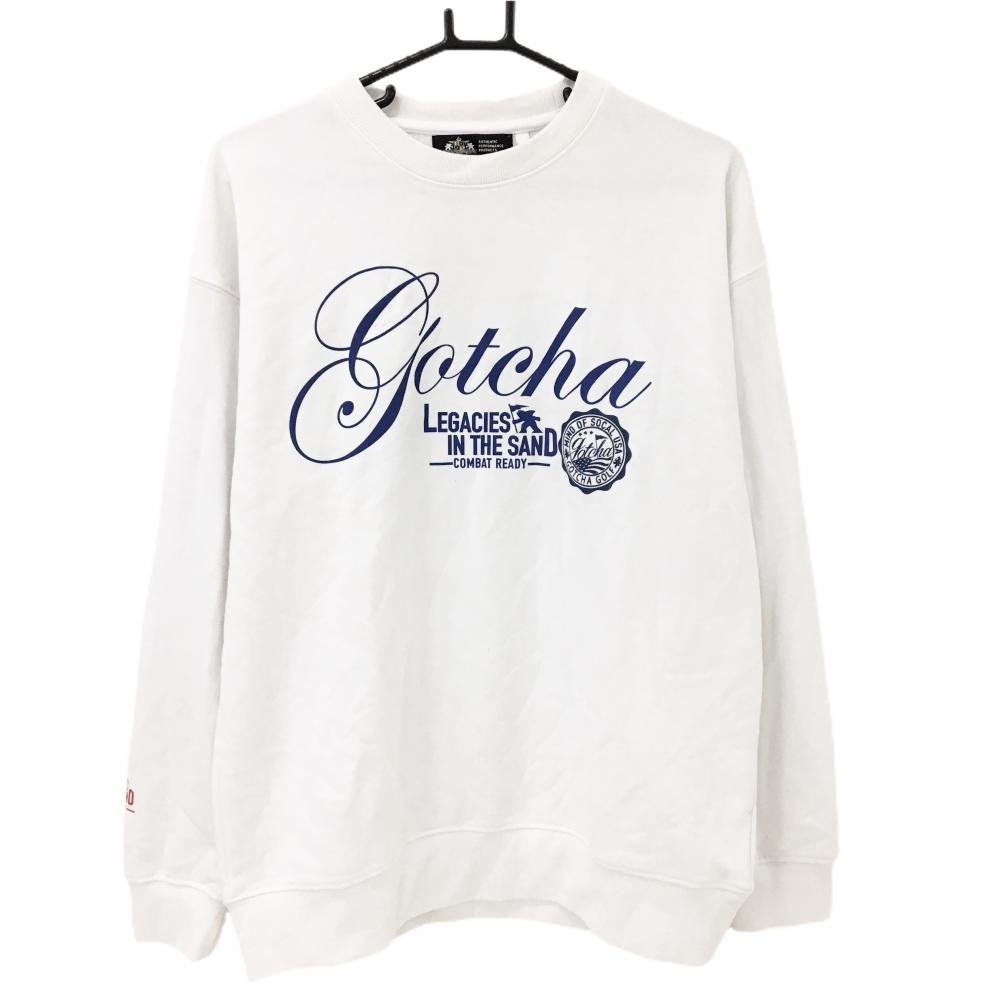 ガッチャゴルフ トレーナー 白×ブルー ロゴプリント  メンズ M ゴルフウェア GOTCHA GOLF