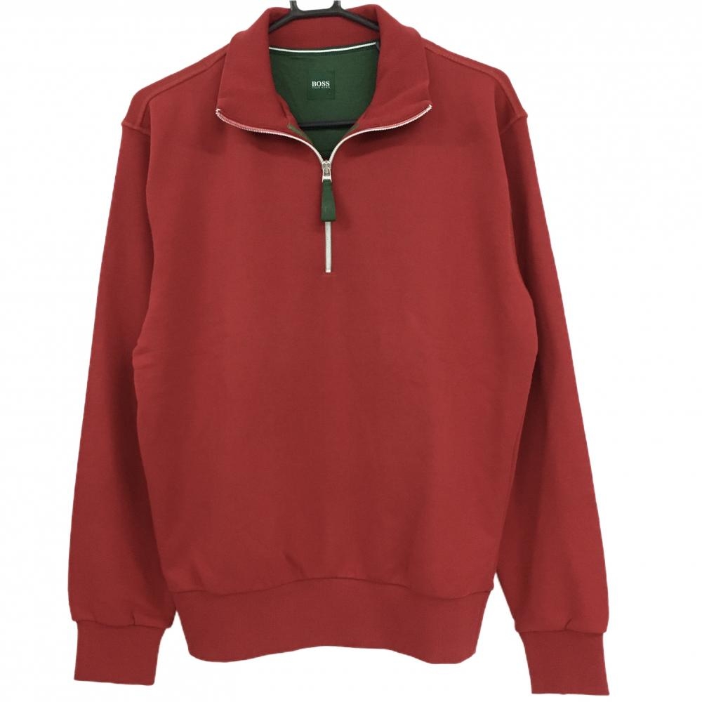 【超美品】ヒューゴボス ハイネックトレーナー レッド ハーフジップ メンズ S ゴルフウェア HUGO BOSS