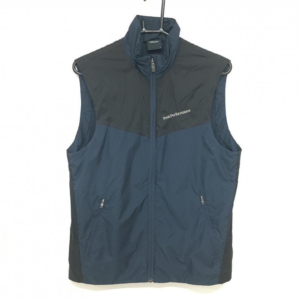 【美品】ピークパフォーマンス 中綿ベスト ネイビー×黒 バイカラー ロゴ刺しゅう  メンズ S ゴルフウェア Peak Performance