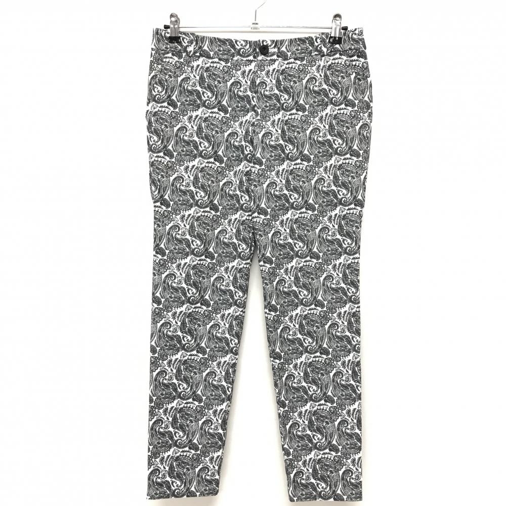 【美品】フォーリアブリランテ パンツ 白×黒 ペイズリー 裏微起毛 ストレッチ メンズ 2(L) ゴルフウェア Foglia Brillante