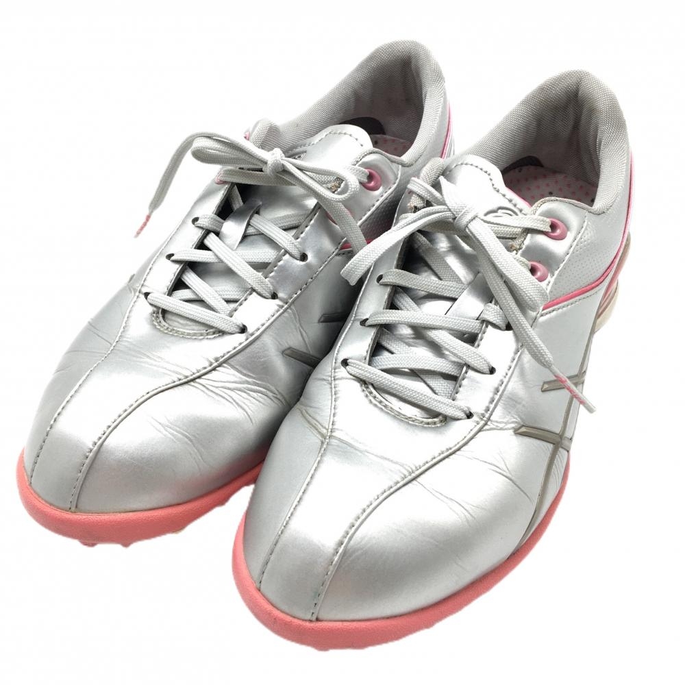 【美品】アシックス ゴルフシューズ シルバー×ピンク TGM904 レディース 24.5 ゴルフウェア ASICS