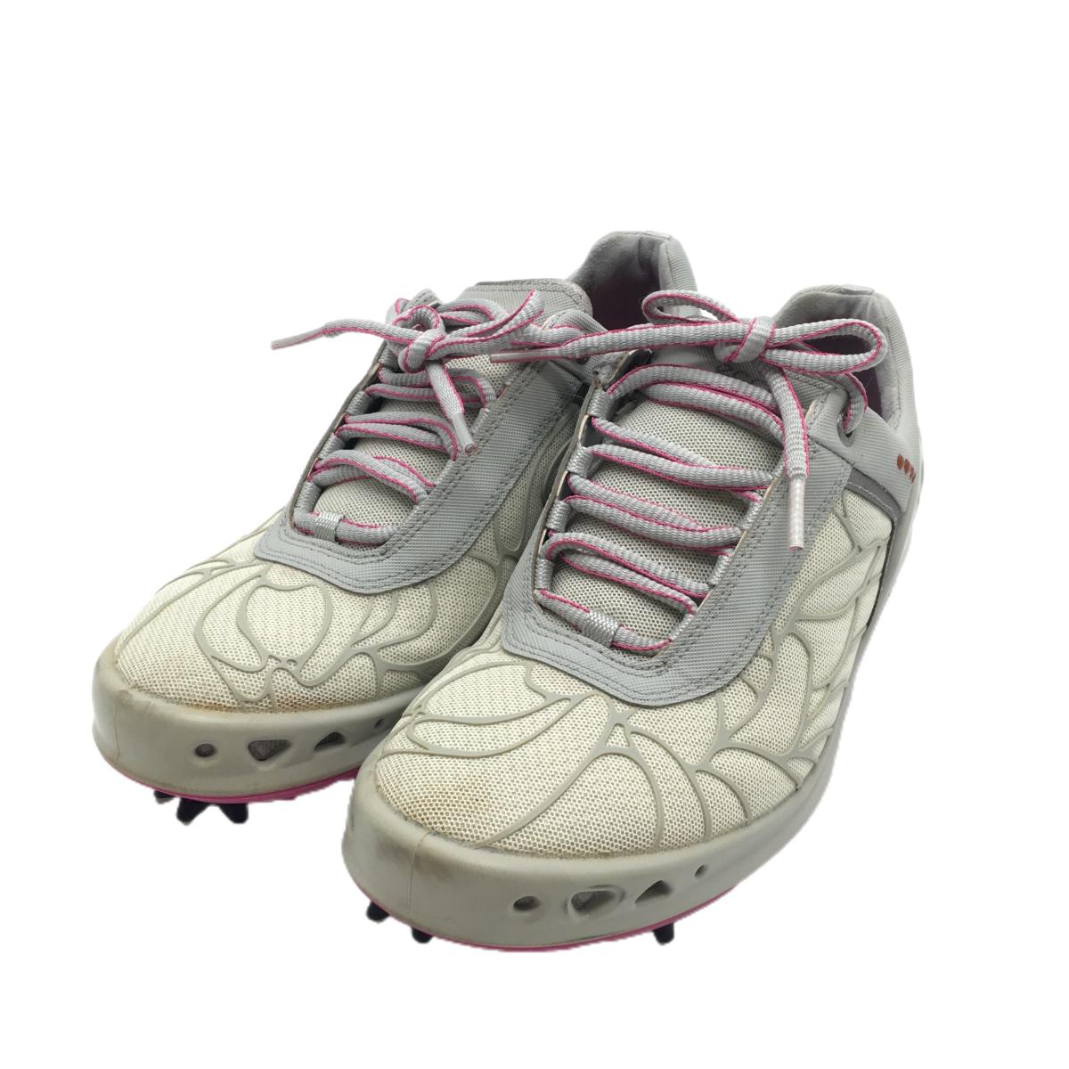 【美品】エコーゴルフ ゴルフシューズ アイボリー×ライトグレー ラバープリント  レディース 24.0 ゴルフウェア ecco GOLF
