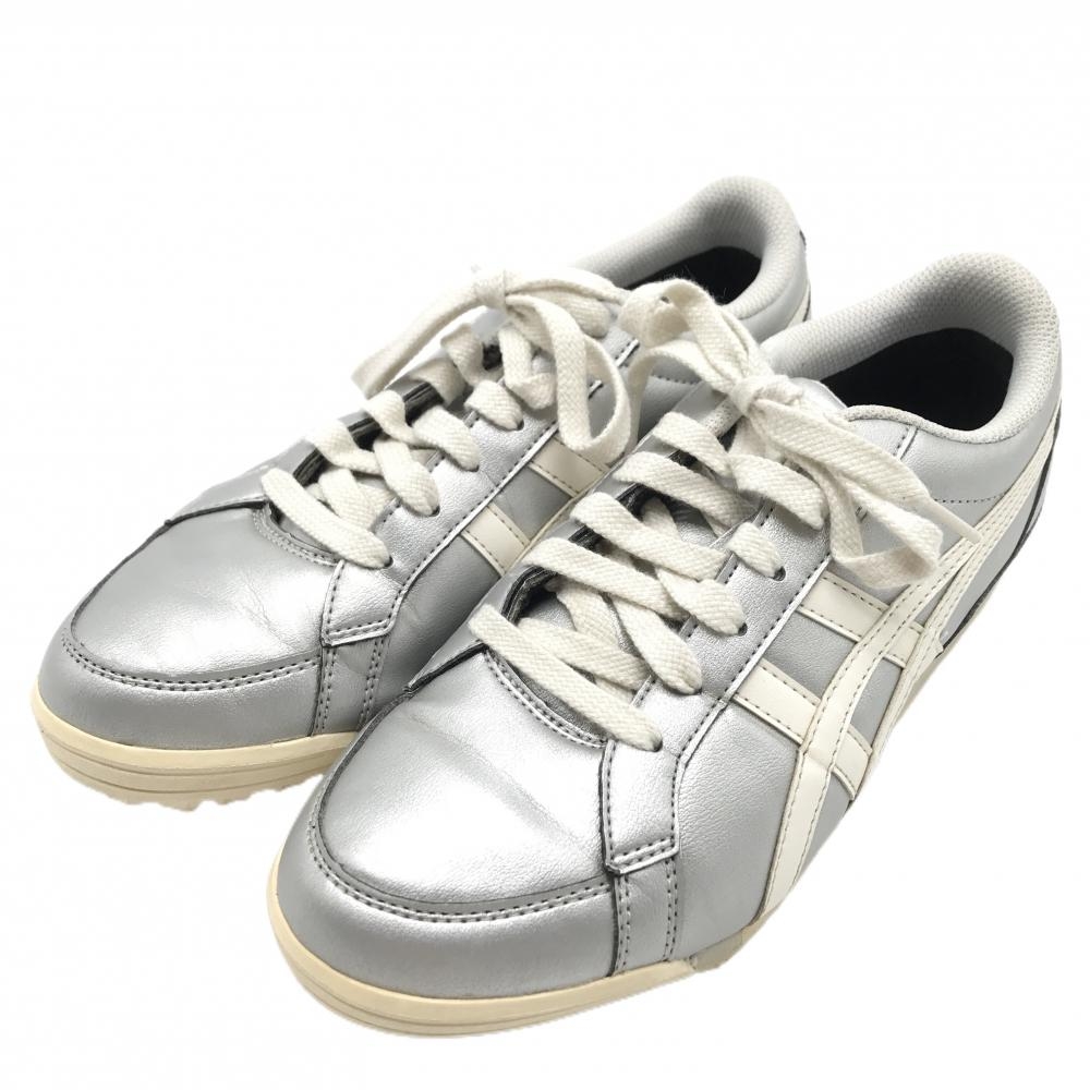 【美品】アシックス ゴルフシューズ シルバー×白 1113A009 スパイクレス ゲルプレショット レディース 23.5 ゴルフウェア asics